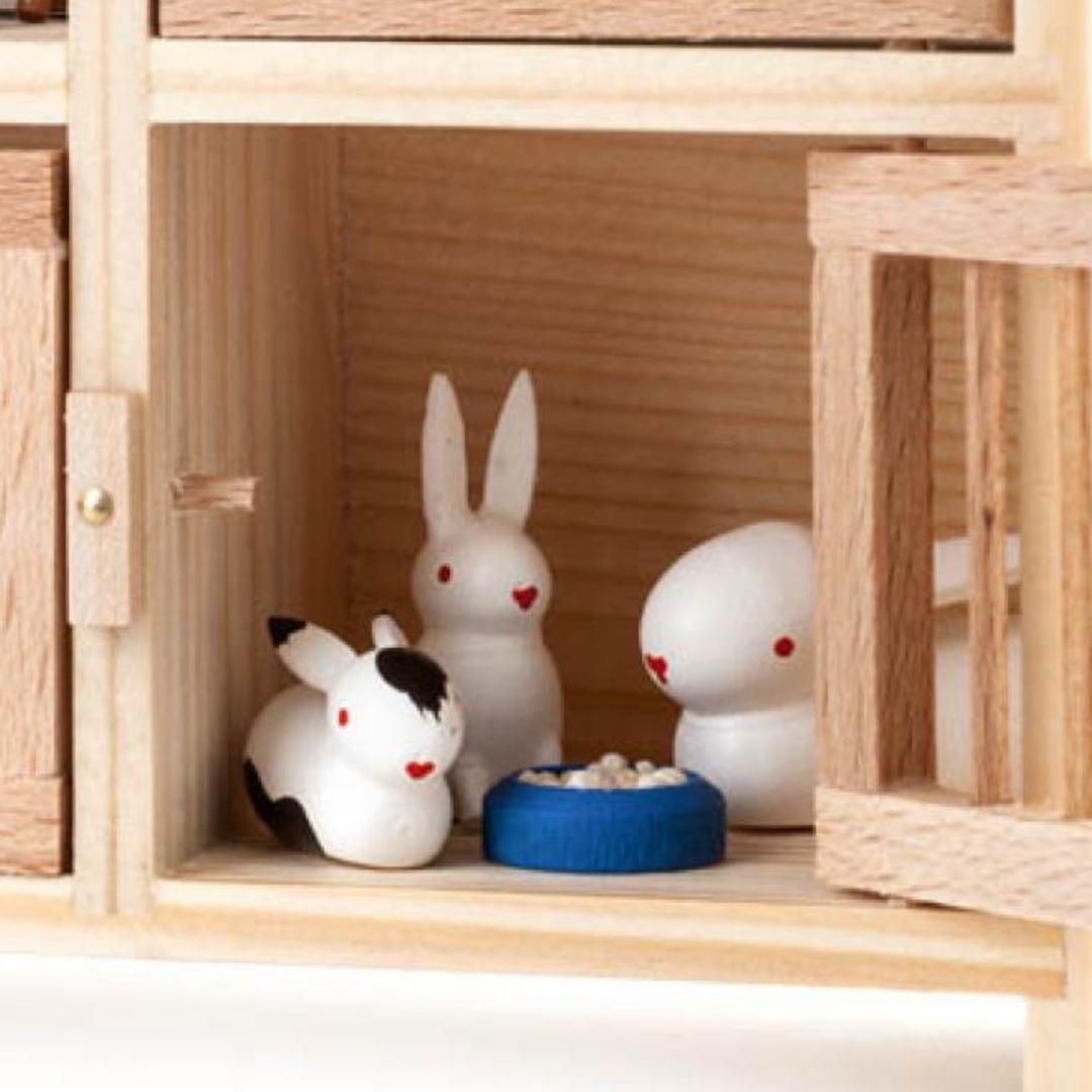Easter Figurine Set - Rabbit Hutch with Bunnies (Large)